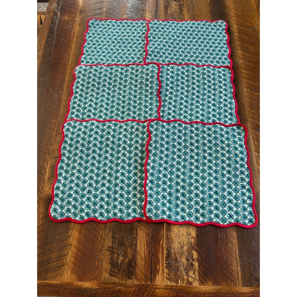 Handmade Quilted Christmas Placemats Set Of 6 Green & Red
